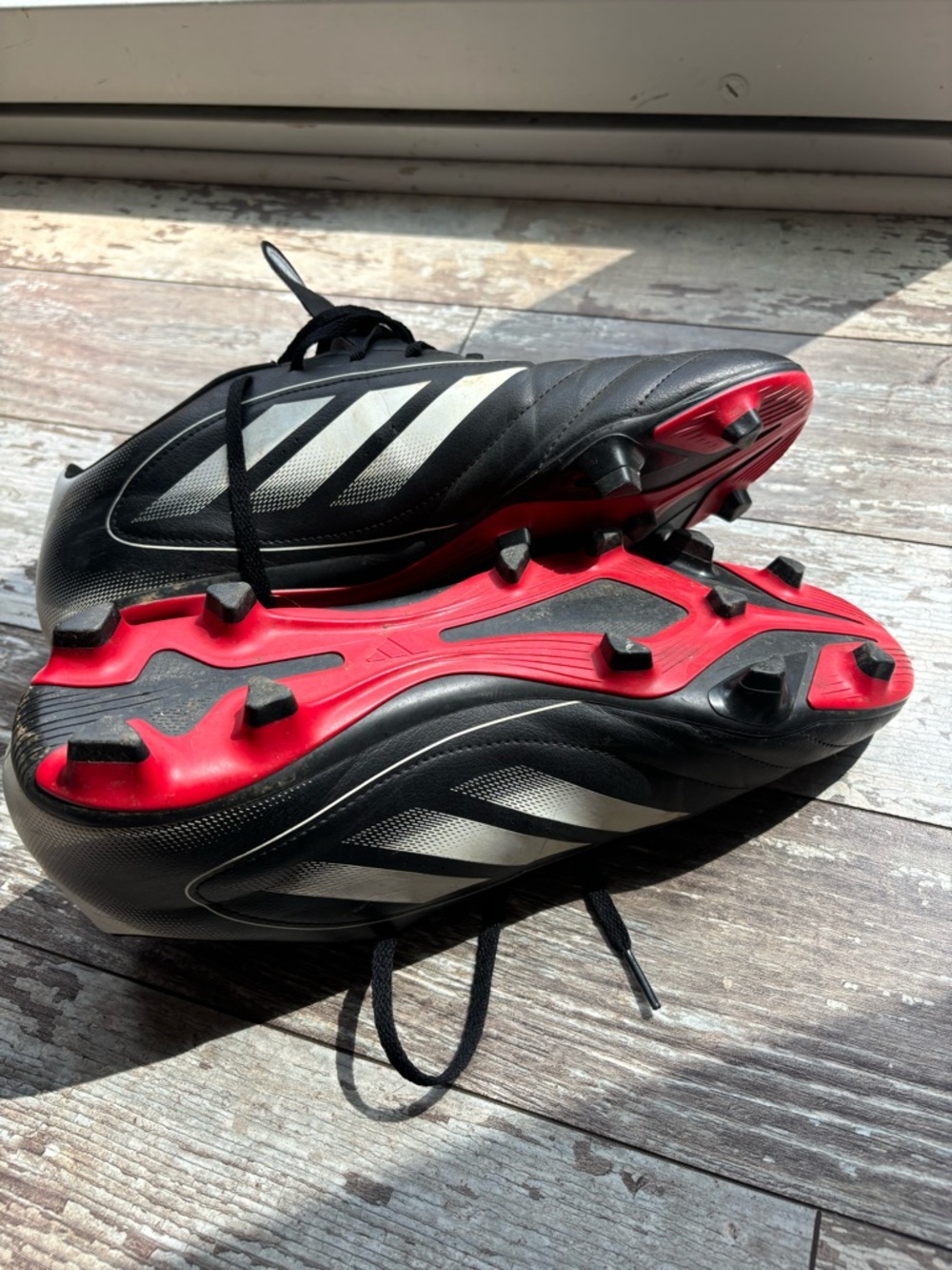 adidas Kids Black and Red Soccer Cleats